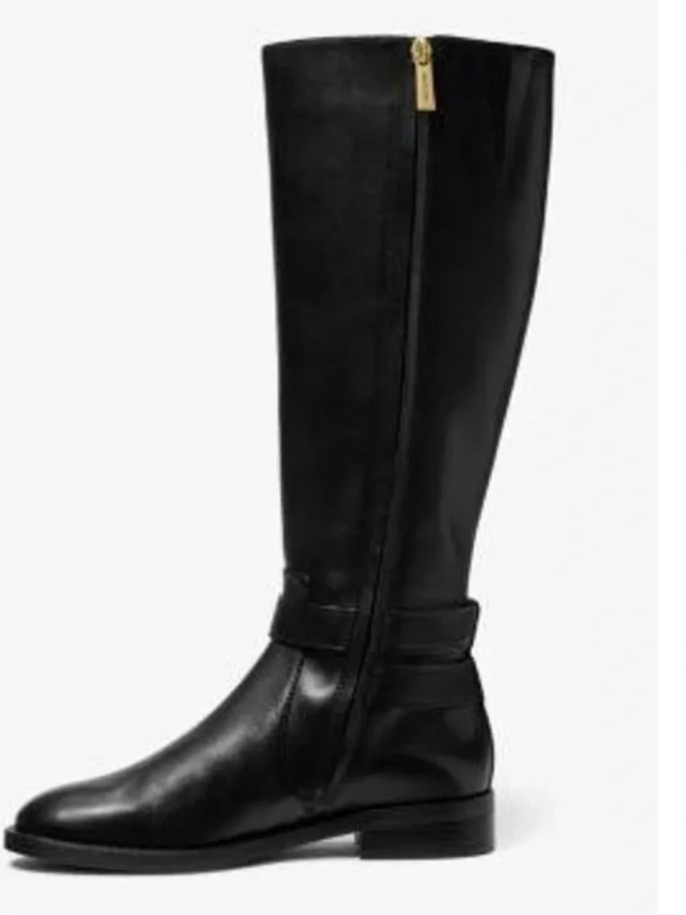 Michael Kors Black Leather Over-The-Knee Riding Boots with Gold Bit